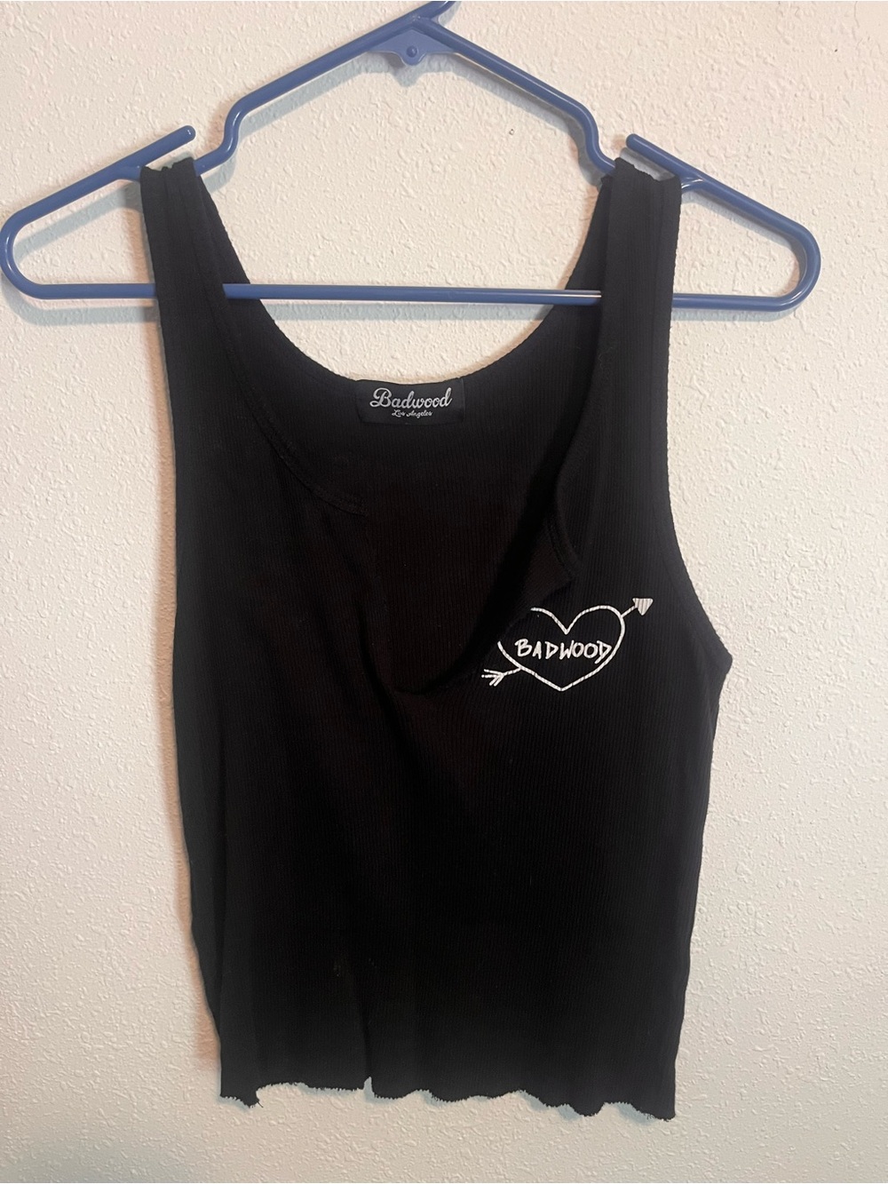 Badwood Black Ribbed Tank Top with White Heart Logo